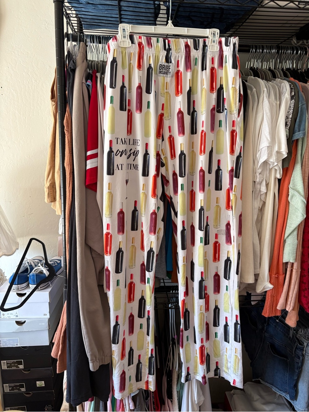 White Bottle-Print Pajama Pants